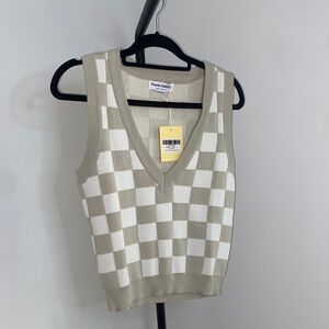 Charlie Holiday Beige and White Checkered Vest